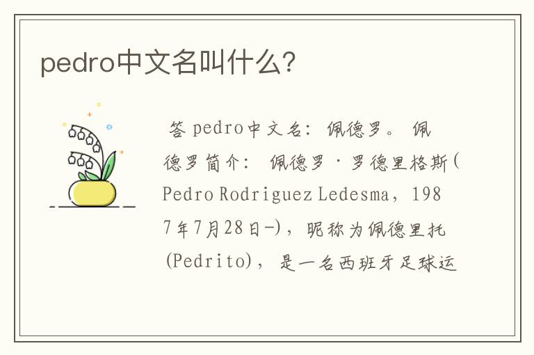 pedro中文名叫什么?