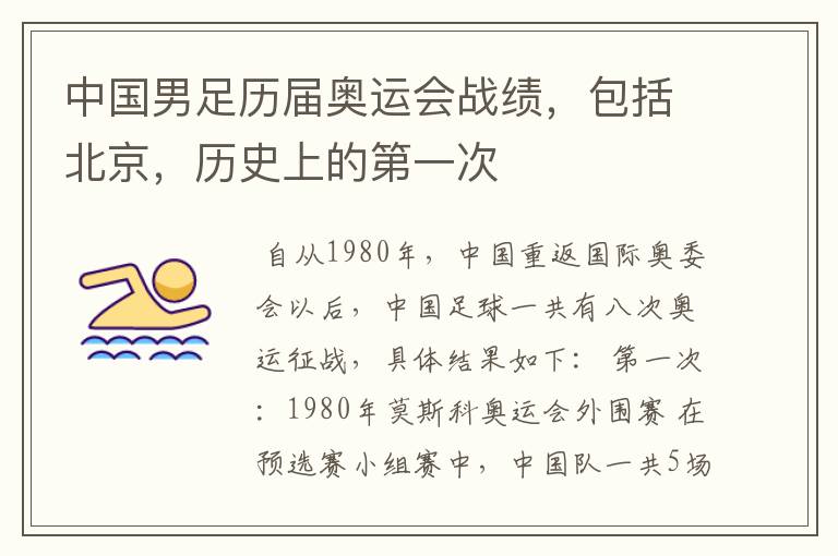 中国男足历届奥运会战绩,包括北京,历史上的第一次