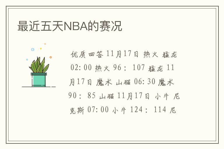 最近五天NBA的赛况