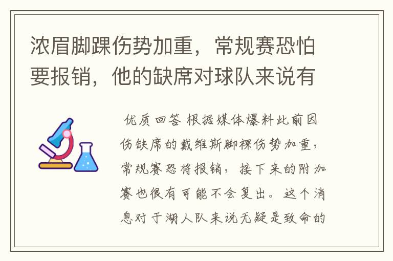 浓眉脚踝伤势加重，常规赛恐怕要报销，他的缺席对球队来说有何影响？