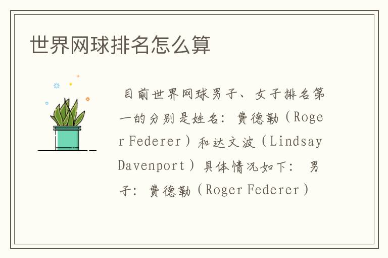 世界网球排名怎么算
