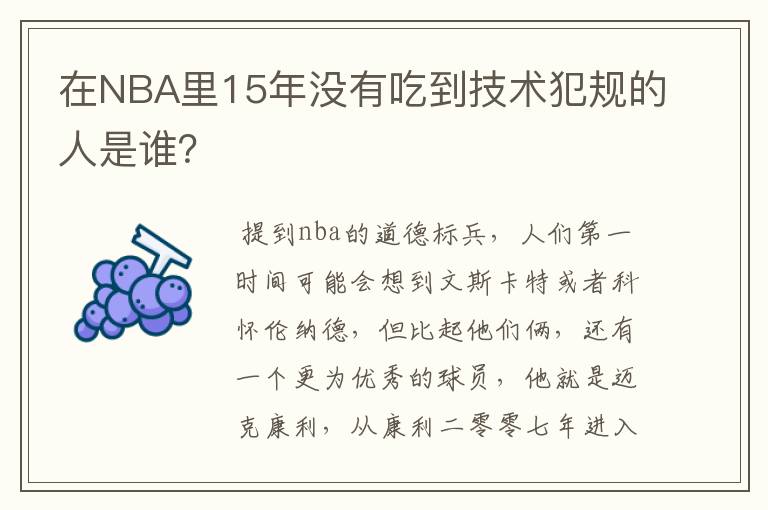 在NBA里15年没有吃到技术犯规的人是谁?