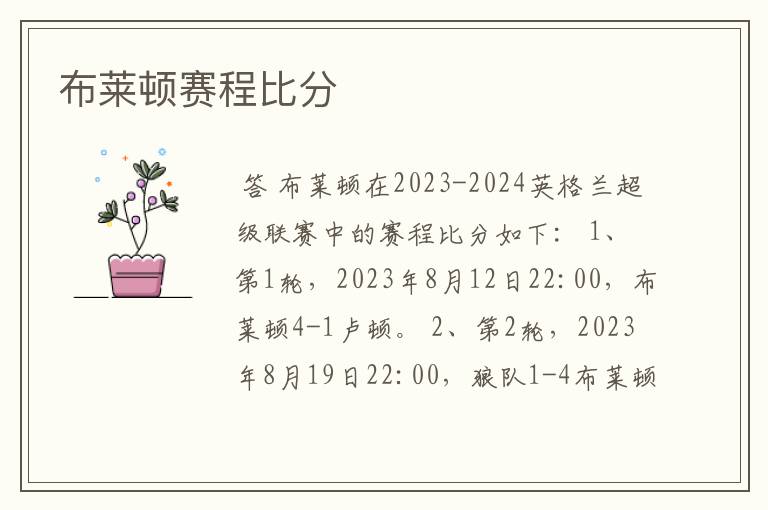 布莱顿赛程比分