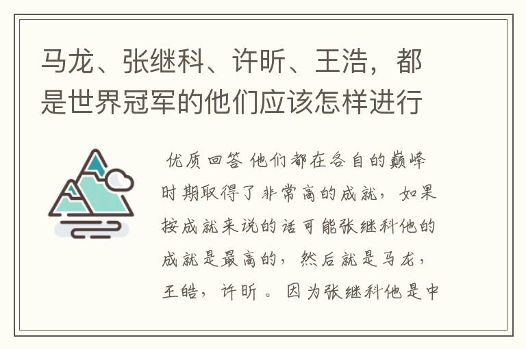 马龙、张继科、许昕、王浩,都是世界冠军的他们应该怎样进行实力上的排序?