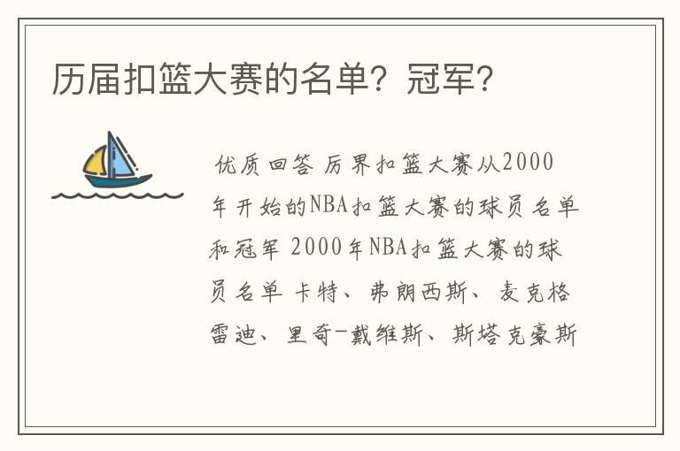 历届扣篮大赛的名单?冠军?