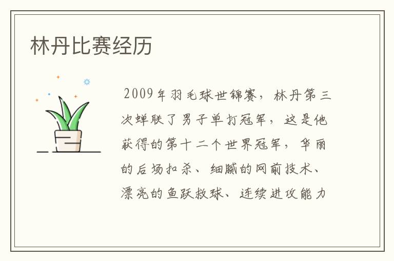 林丹比赛经历