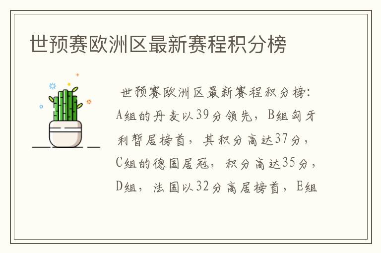 世预赛欧洲区最新赛程积分榜