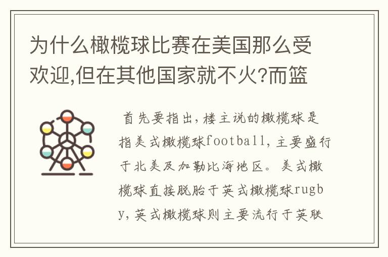 为什么橄榄球比赛在美国那么受欢迎,但在其他国家就不火?而篮球比赛在美国相对没那么受欢迎,但在其他国家