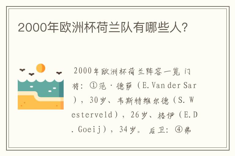2000年欧洲杯荷兰队有哪些人?