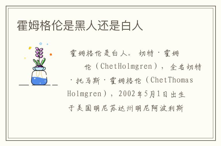 霍姆格伦是黑人还是白人