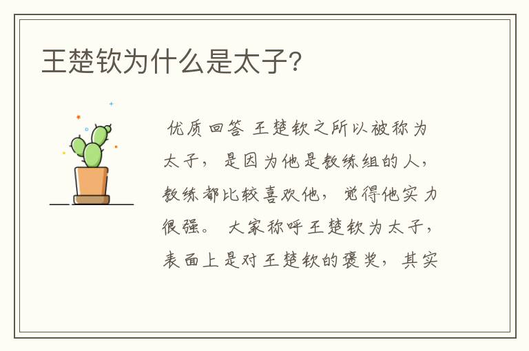 王楚钦为什么是太子?
