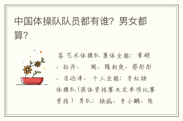 中国体操队队员都有谁？男女都算？