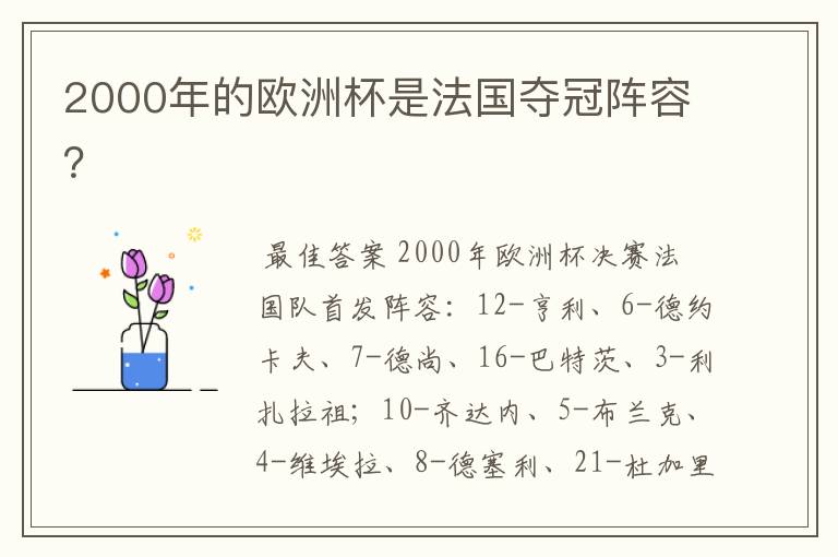 2000年的欧洲杯是法国夺冠阵容?