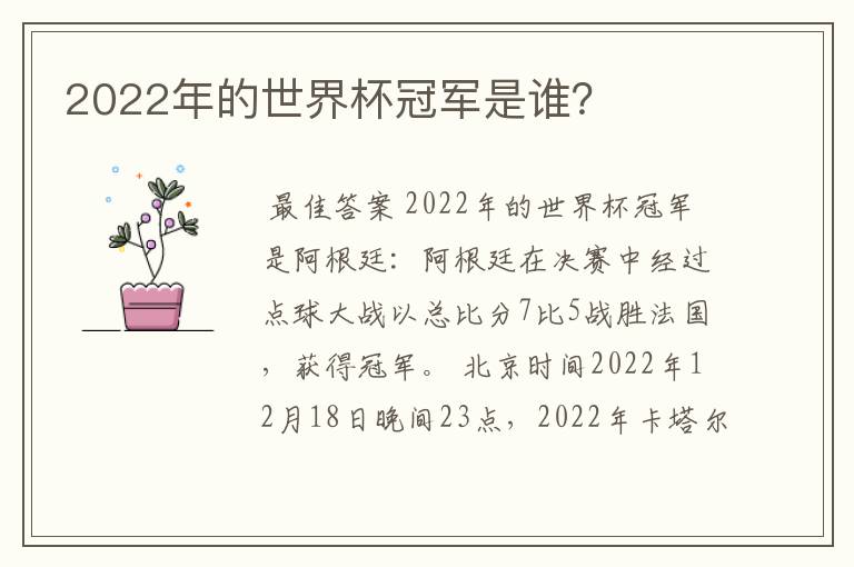 2022年的世界杯冠军是谁?