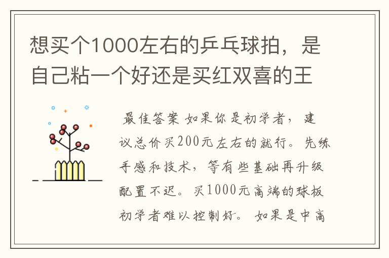 想买个1000左右的乒乓球拍,是自己粘一个好还是买红双喜的王励勤牌子,还是马龙的拍子