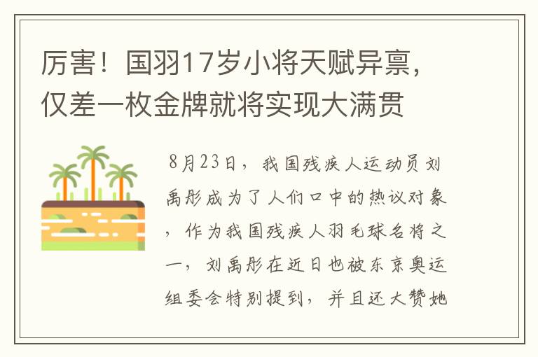 厉害!国羽17岁小将天赋异禀,仅差一枚金牌就将实现大满贯