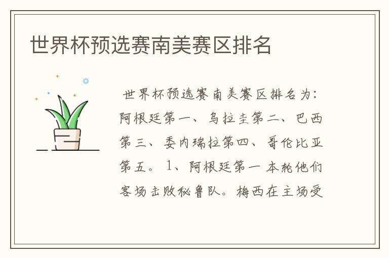 世界杯预选赛南美赛区排名