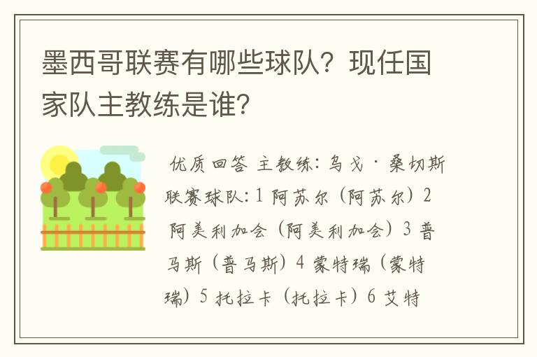 墨西哥联赛有哪些球队?现任国家队主教练是谁?