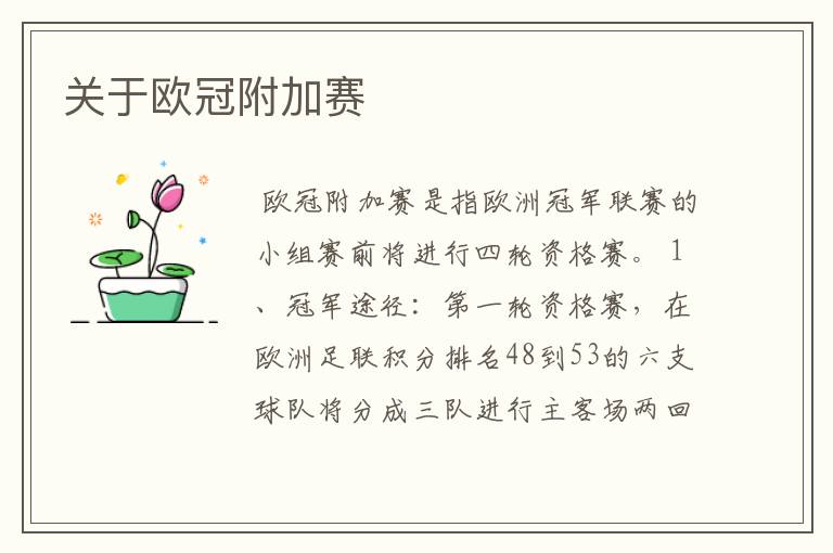 关于欧冠附加赛