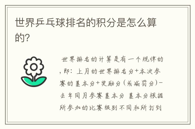 世界乒乓球排名的积分是怎么算的?