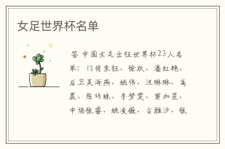 女足世界杯名单