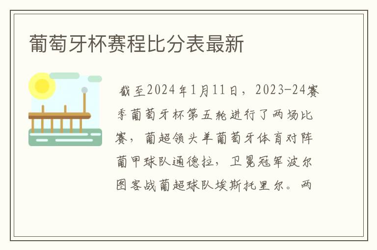 葡萄牙杯赛程比分表最新