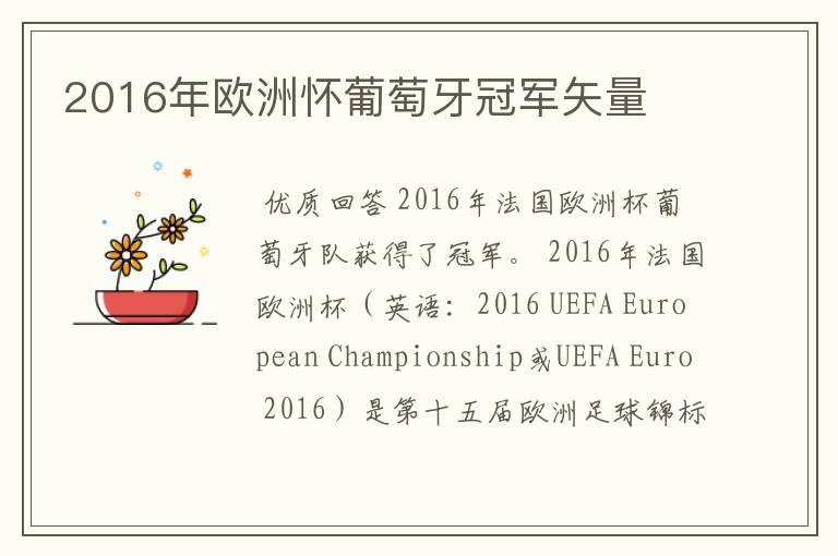 2016年欧洲怀葡萄牙冠军矢量