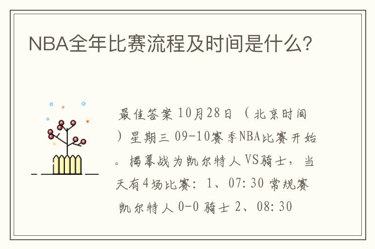 NBA全年比赛流程及时间是什么?