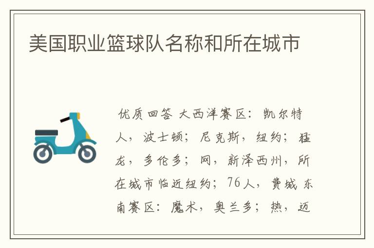 美国职业篮球队名称和所在城市