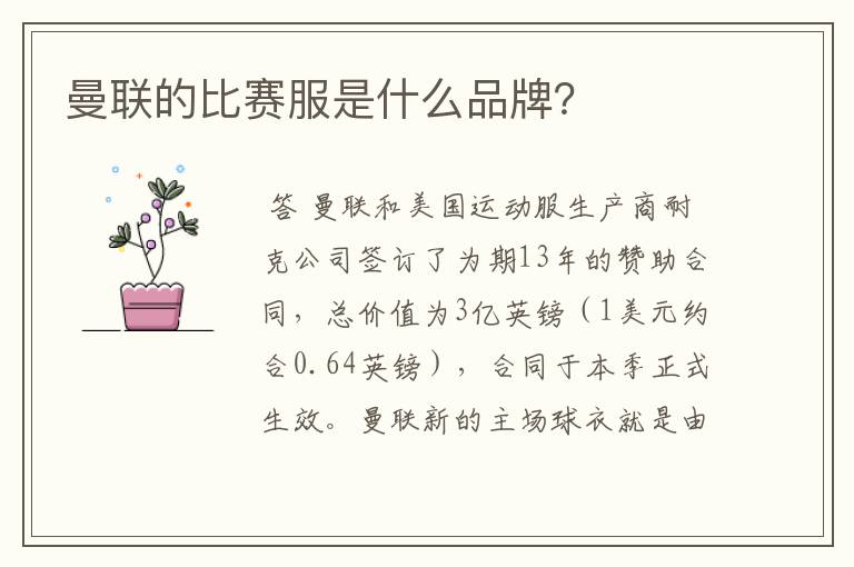 曼联的比赛服是什么品牌?