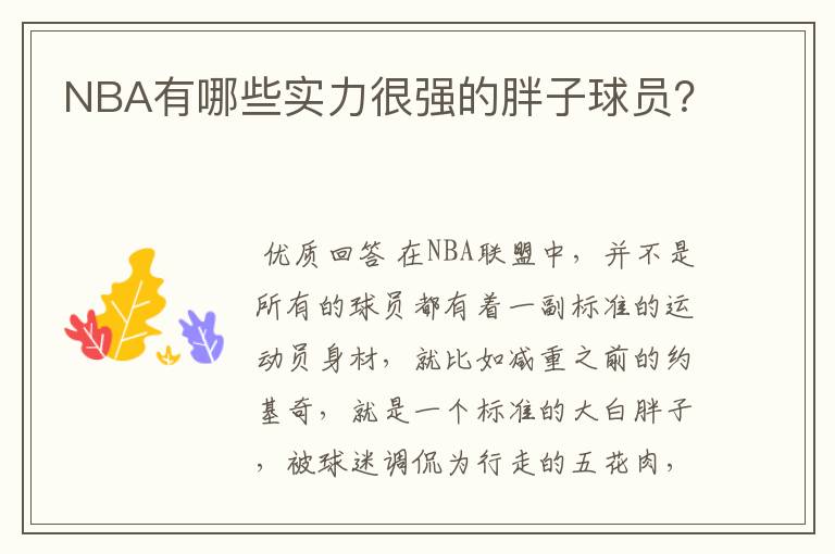 NBA有哪些实力很强的胖子球员?