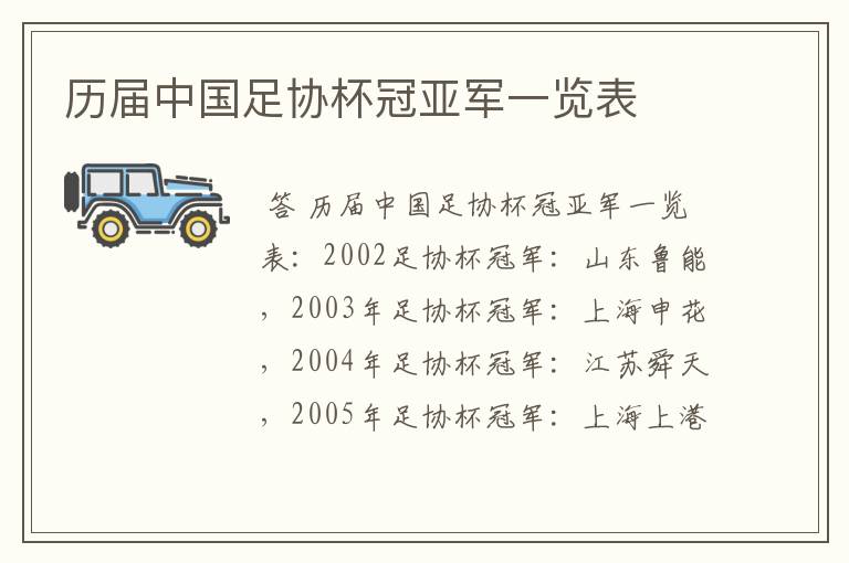 历届中国足协杯冠亚军一览表