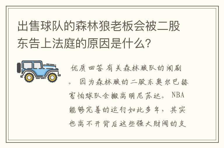 出售球队的森林狼老板会被二股东告上法庭的原因是什么?