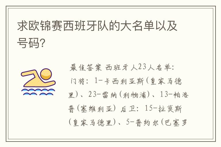 求欧锦赛西班牙队的大名单以及号码?