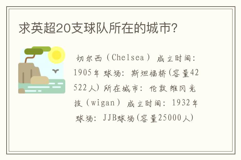求英超20支球队所在的城市?