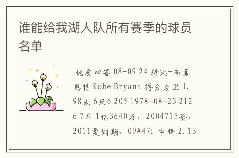 谁能给我湖人队所有赛季的球员名单