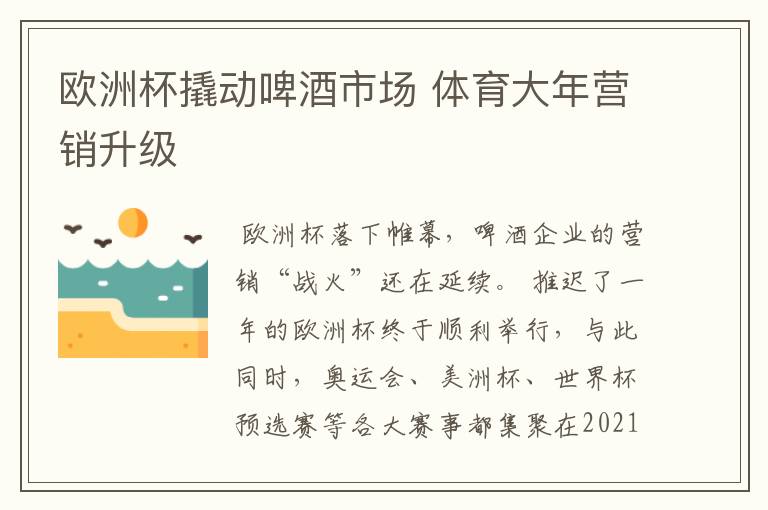 欧洲杯撬动啤酒市场 体育大年营销升级