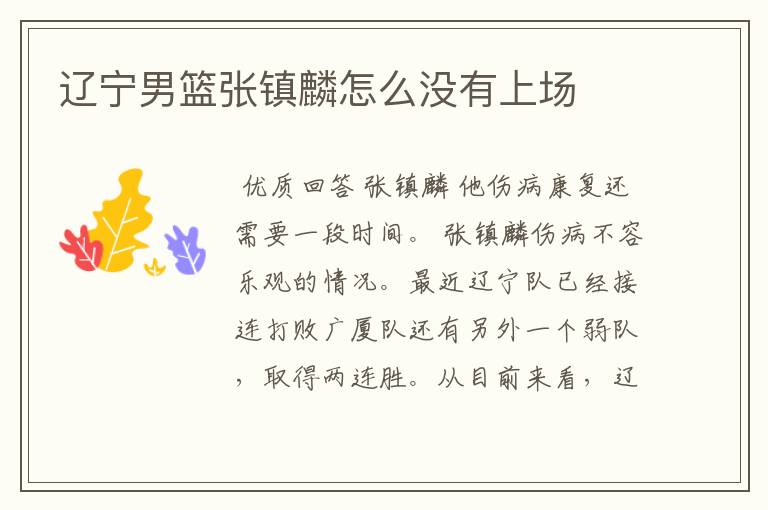 辽宁男篮张镇麟怎么没有上场