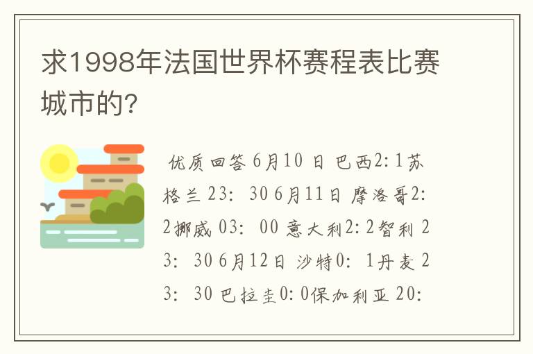 求1998年法国世界杯赛程表比赛城市的?