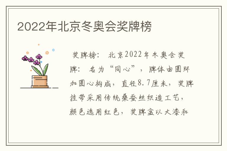 2022年北京冬奥会奖牌榜