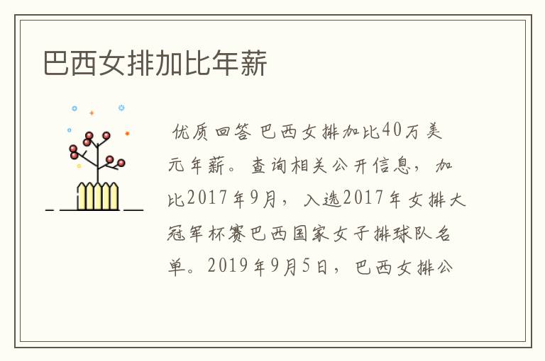 巴西女排加比年薪