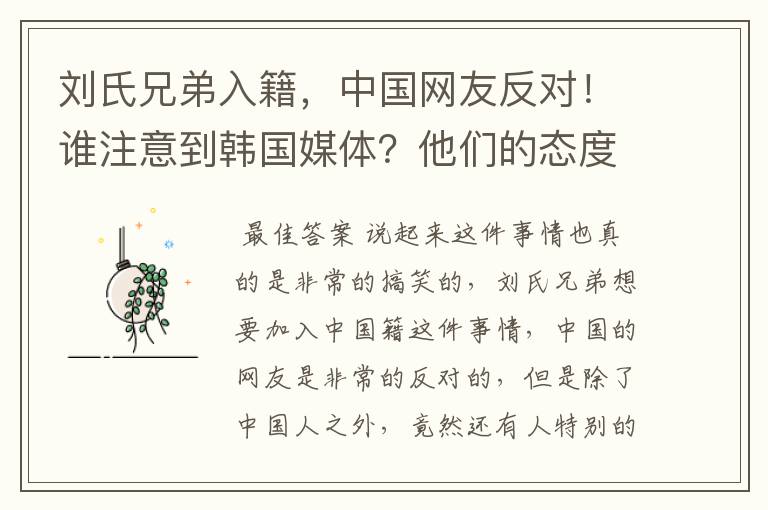 刘氏兄弟入籍,中国网友反对!谁注意到韩国媒体?他们的态度如何?