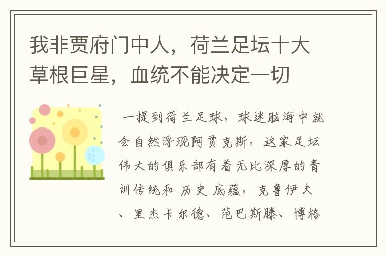 我非贾府门中人,荷兰足坛十大草根巨星,血统不能决定一切