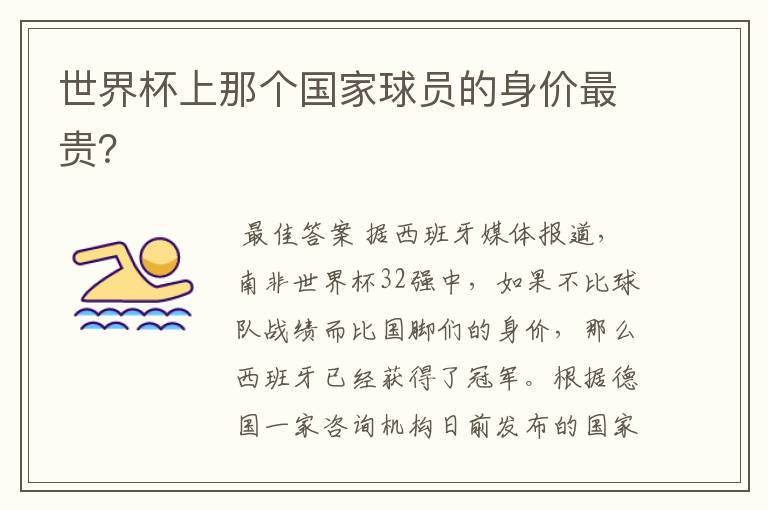 世界杯上那个国家球员的身价最贵?