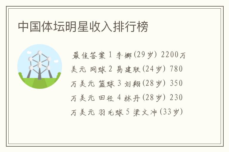 中国体坛明星收入排行榜
