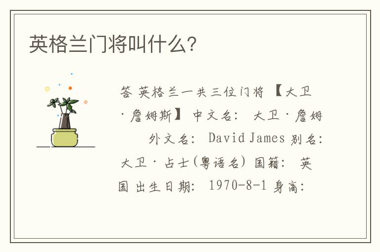 英格兰门将叫什么?