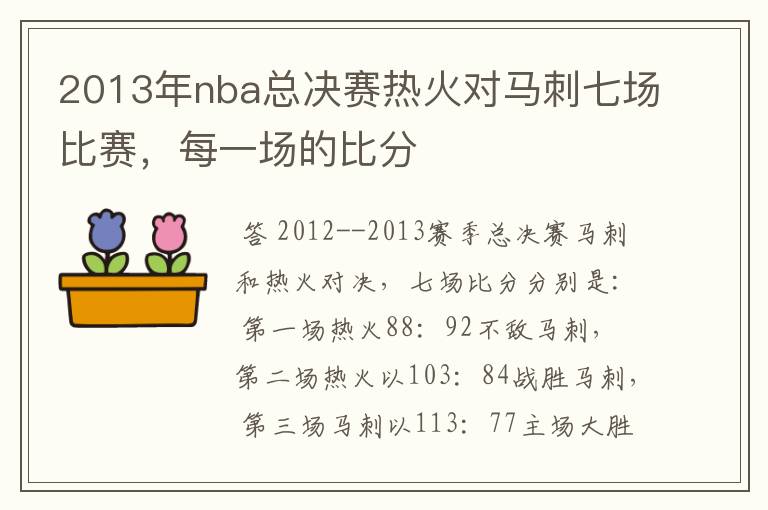 2013年nba总决赛热火对马刺七场比赛,每一场的比分