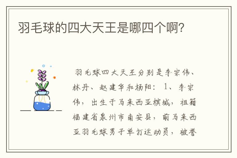 羽毛球的四大天王是哪四个啊?