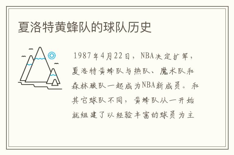 夏洛特黄蜂队的球队历史
