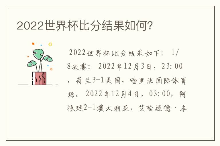 2022世界杯比分结果如何?